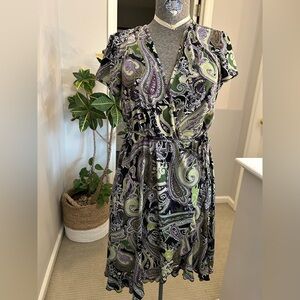Apt. 9 Black, Green & Purple Paisley Wrap Midi Dress